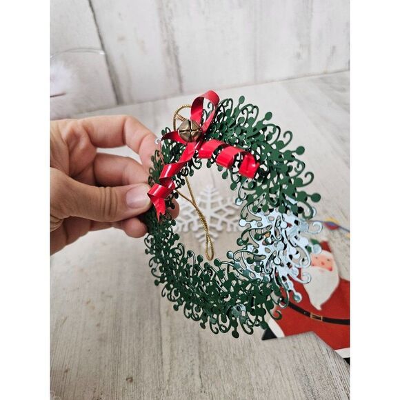 Metal wreath Santa star snowflake Bell ornament Xmas set green - Picture 3 of 9